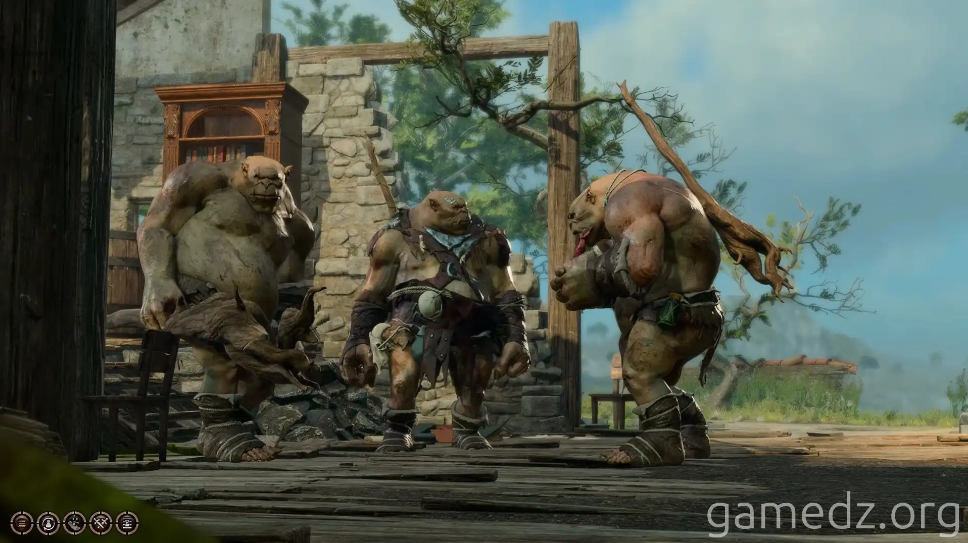 Baldur's Gate 3 Ogres Three Ogres standing in a room in Baldur's Gate 3