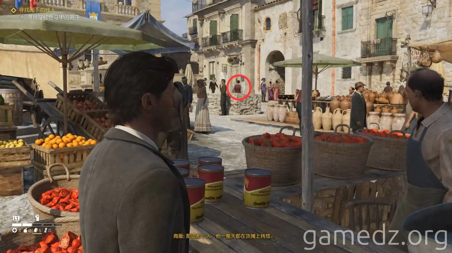 Marketplace Interaction A player character interacting with vendors in a marketplace